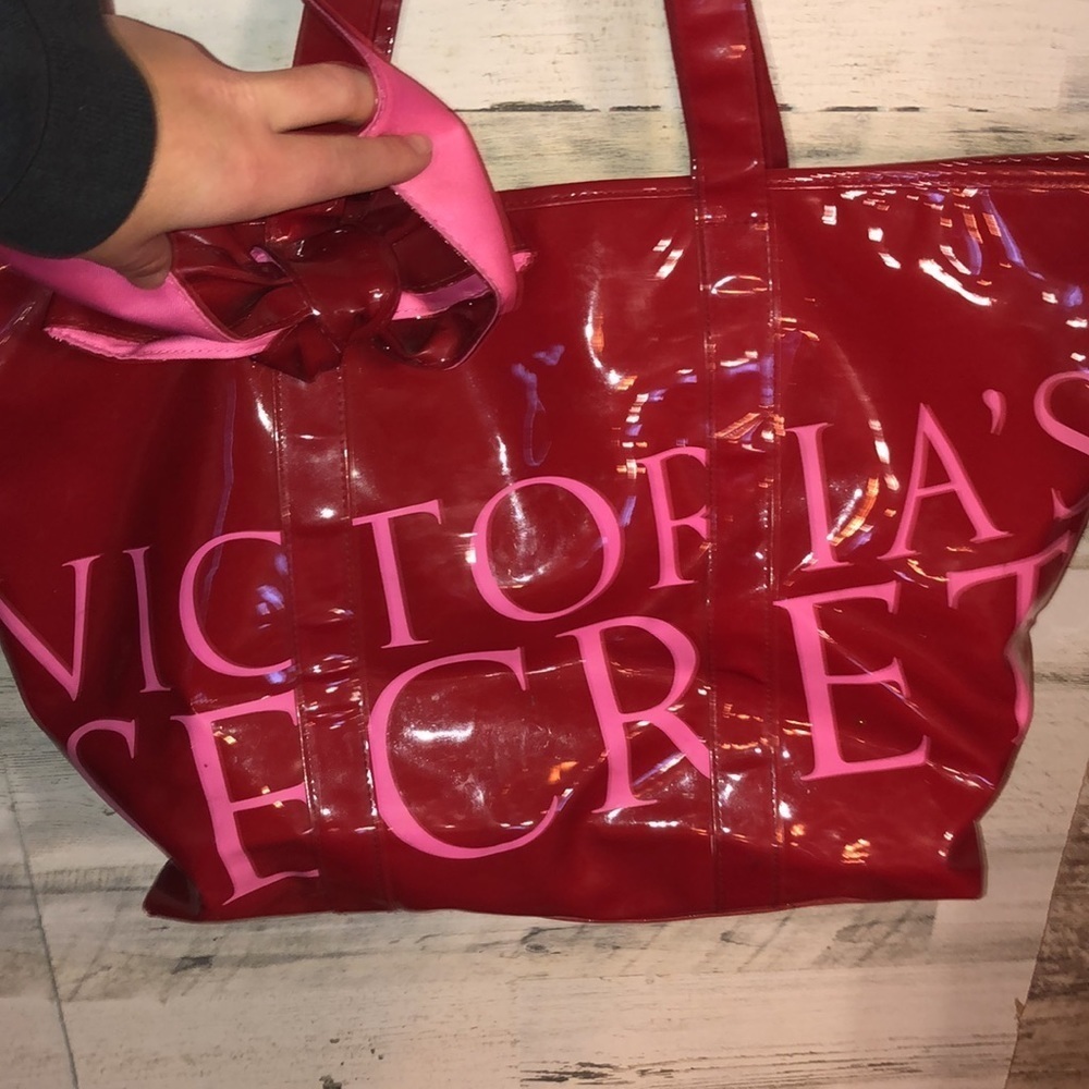 Victoria secret red and pink big bow tote bag travel bag beach bag weeke… - Picture 2 of 4